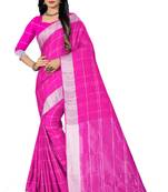 Pink Woven Linen Saree With Blouse