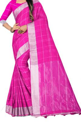 Pink Woven Linen Saree With Blouse 2