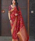 Red woven banarasi silk saree with blouse