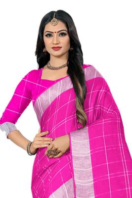 Pink Woven Linen Saree With Blouse 3