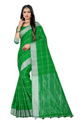 Green Woven Linen Saree With Blouse 1