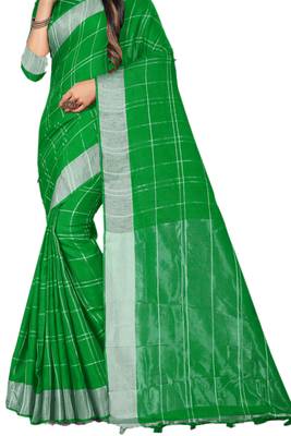 Green Woven Linen Saree With Blouse 2