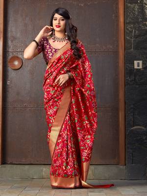 Red woven banarasi silk saree with blouse 2