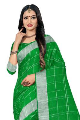 Green Woven Linen Saree With Blouse 3