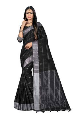 Black Woven Linen Saree With Blouse 1
