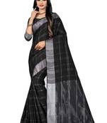 Black Woven Linen Saree With Blouse