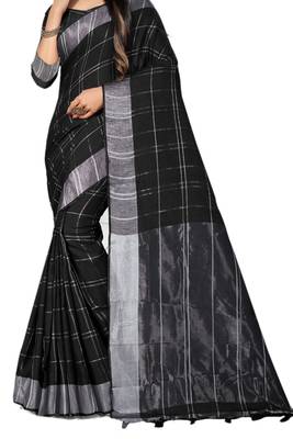 Black Woven Linen Saree With Blouse 2