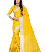 Yellow Woven Linen Saree With Blouse