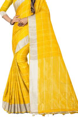 Yellow Woven Linen Saree With Blouse 2