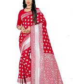 Pink Woven Banarasi Saree With Blouse