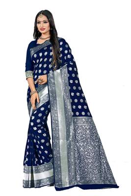 Blue Woven Banarasi Saree With Blouse 1