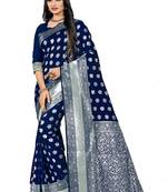 Blue Woven Banarasi Saree With Blouse