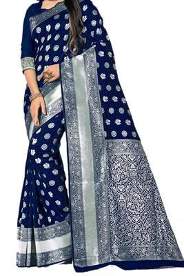 Blue Woven Banarasi Saree With Blouse 2