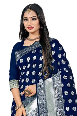 Blue Woven Banarasi Saree With Blouse 3