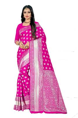 Pink Woven Banarasi Saree With Blouse 1