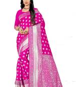 Pink Woven Banarasi Saree With Blouse