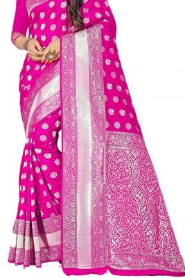 Pink Woven Banarasi Saree With Blouse 2