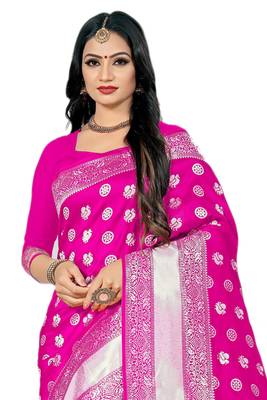 Pink Woven Banarasi Saree With Blouse 3