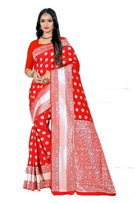 Red Woven Banarasi Saree With Blouse 1