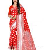 Red Woven Banarasi Saree With Blouse