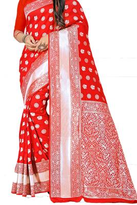 Red Woven Banarasi Saree With Blouse 2