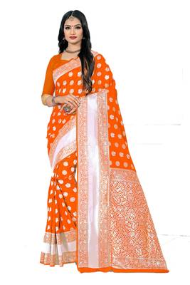 Orange Woven Banarasi Saree With Blouse 1