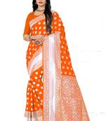 Orange Woven Banarasi Saree With Blouse
