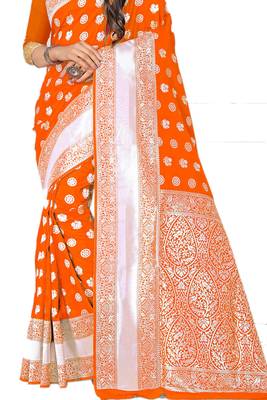 Orange Woven Banarasi Saree With Blouse 2