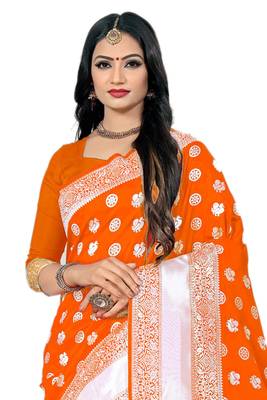 Orange Woven Banarasi Saree With Blouse 3