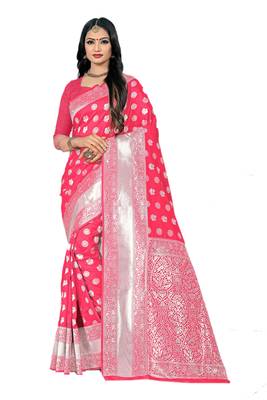 Pink Woven Banarasi Saree With Blouse 1