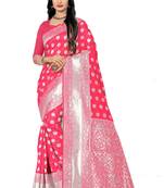 Pink Woven Banarasi Saree With Blouse