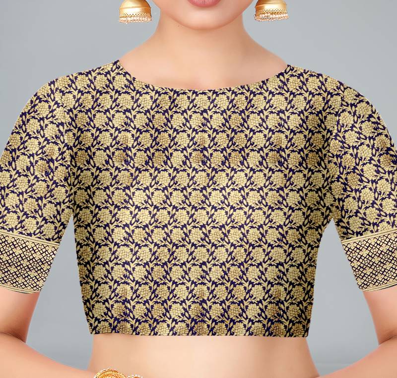 Blue woven banarasi silk saree with blouse