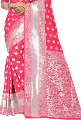 Pink Woven Banarasi Saree With Blouse 2