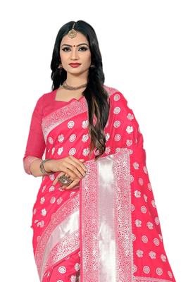 Pink Woven Banarasi Saree With Blouse 3