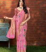 Pink woven banarasi silk saree with blouse
