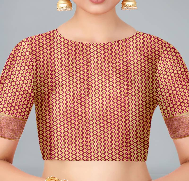 Pink woven banarasi silk saree with blouse