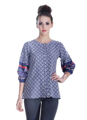 Blue printed cotton party-tops 1