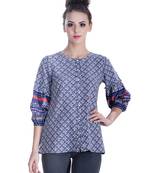 Blue printed cotton party-tops
