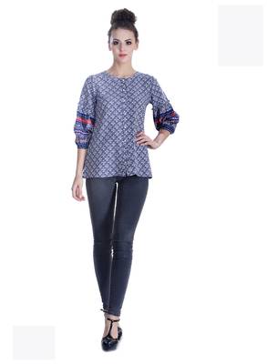 Blue printed cotton party-tops 3