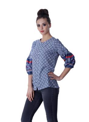 Blue printed cotton party-tops 4