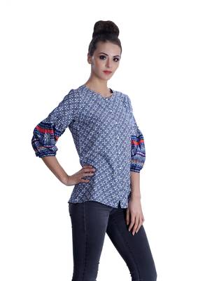 Blue printed cotton party-tops 5
