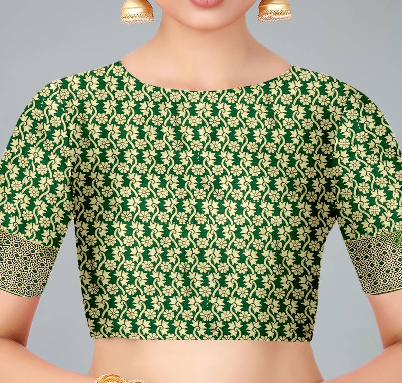 Green woven banarasi silk saree with blouse