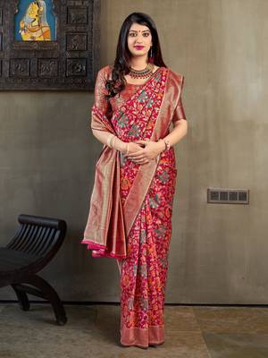 Maroon woven banarasi silk saree with blouse 1