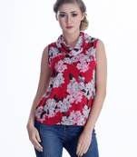 Pink printed georgette sleeveless-tops