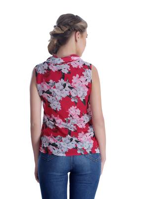 Pink printed georgette sleeveless-tops 2