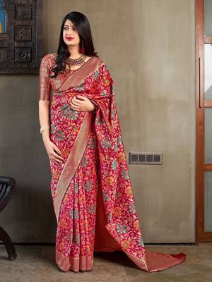 Maroon woven banarasi silk saree with blouse 2