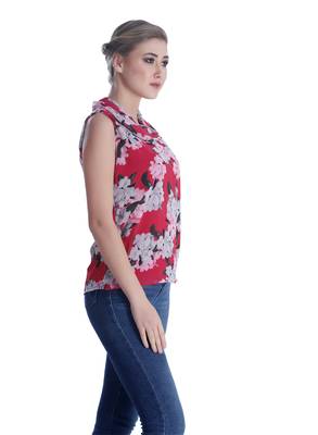 Pink printed georgette sleeveless-tops 4