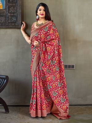 Maroon woven banarasi silk saree with blouse 3