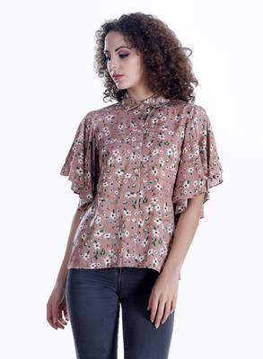Beige printed cotton cotton-tops 1