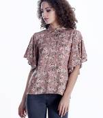 Beige printed cotton cotton-tops